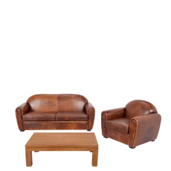 Canapé Club cuir marron 83 x 190 cm H 97 cm