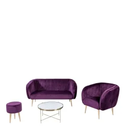 Canapé Juliette velours aubergine 78 x 165 cm H 85 cm