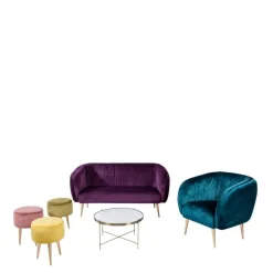 Canapé Juliette velours aubergine 78 x 165 cm H 85 cm