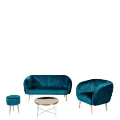 Canapé Juliette velours bleu vert 78 x 165 cm H 85 cm