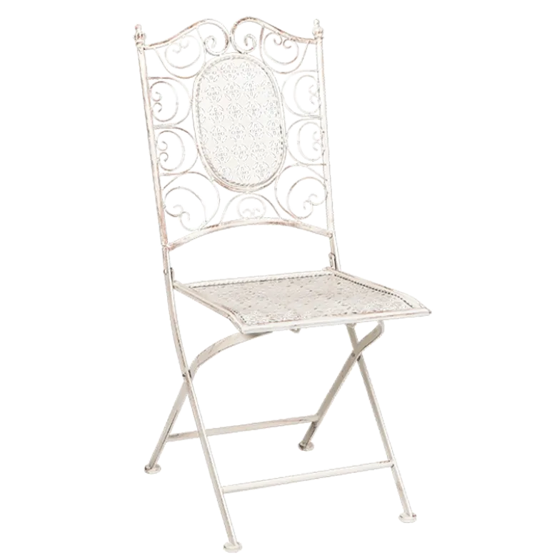 Chaise Chantilly vintage blanche en fer forgé