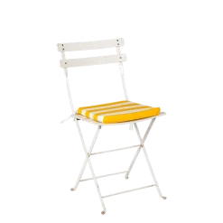 Chaise Trocadéro blanche avec assise rayée jaune