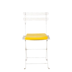 Chaise Trocadéro blanche avec assise rayée jaune