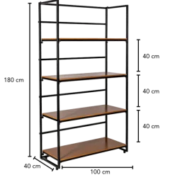 Etagère noire et bois 40 x 100 cm H 180 cm