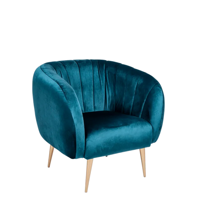 Fauteuil Juliette velours bleu vert 78 x 84 cm H 85 cm