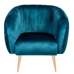 Fauteuil Juliette velours bleu vert 78 x 84 cm H 85 cm