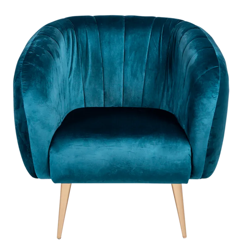 Fauteuil Juliette velours bleu vert 78 x 84 cm H 85 cm