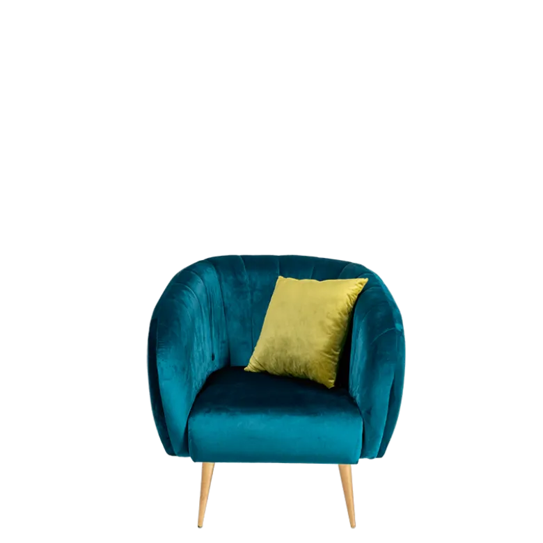Fauteuil Juliette velours bleu vert 78 x 84 cm H 85 cm
