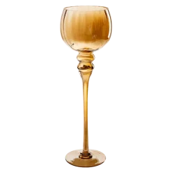 Lot de 3 bougeoirs en verre dorés sur pied H 30,5 - 35,5 - 40 cm