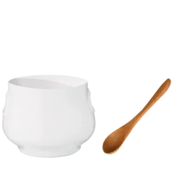 Moutardier blanc Ø 5 cm H 6,5 cm et sa cuillère