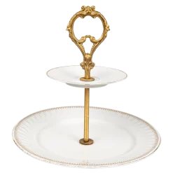 Serviteur Vintage 2 étages blanc et doré