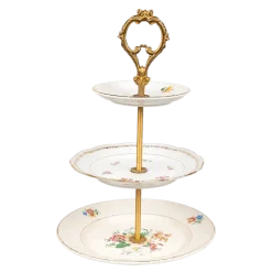 Serviteur Vintage 3 étages fleuri Ø 23-25 cm H 30-35 cm