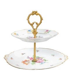 Serviteur Vintage 2 étages fleuri Ø 23-25 cm H 20-22 cm