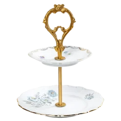 Serviteur Vintage 2 étages fleuri Ø 23-25 cm H 20-22 cm