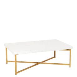 Table basse croisée or plateau blanc 64 x 101 cm H 35 cm