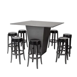 Table haute H 112 cm Cône noir plateau noir 140 x 140 cm
