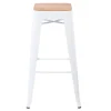 Tabouret industriel blanc assise bois H 78 cm