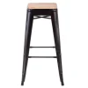 Tabouret industriel noir assise bois H 78 cm
