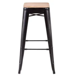 Tabouret industriel noir assise bois H 78 cm